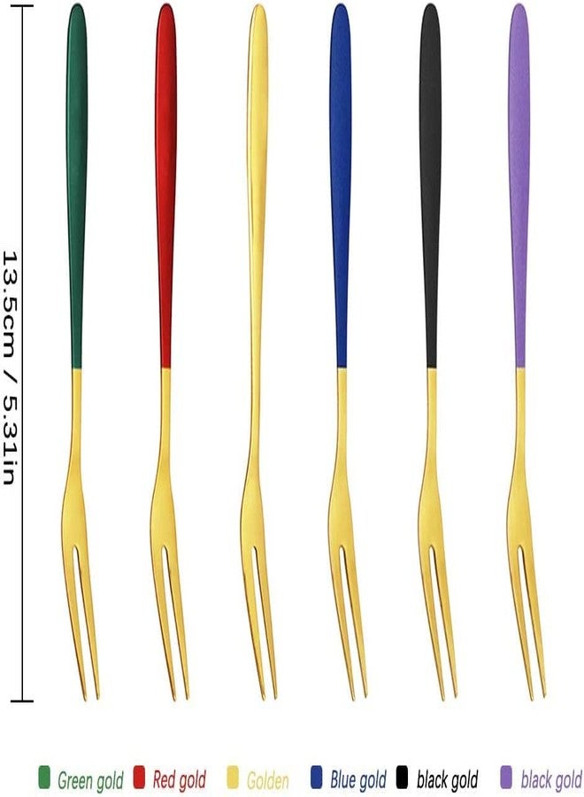 KPNG Fruit Forks Appetizer Dessert Forks Salad Forks Beautiful Colorful Stainless Steel Forks Set 2 Prong Tasting Appetizer Forks Portable Cocktail Salad Fruit Forks for Parties Travel (4) - Image 2